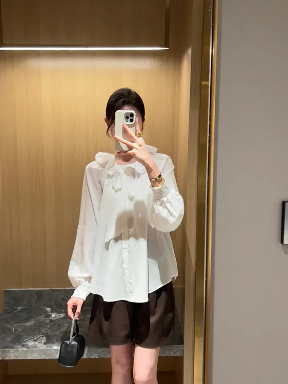 2025夏季新款气法式气质荷叶领衬衫花苞绑带衫高腰短裤两件套装