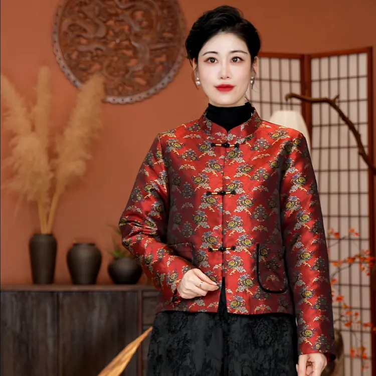 【静哚】新中式国风提花春秋时尚休闲复古盘扣双口袋上衣