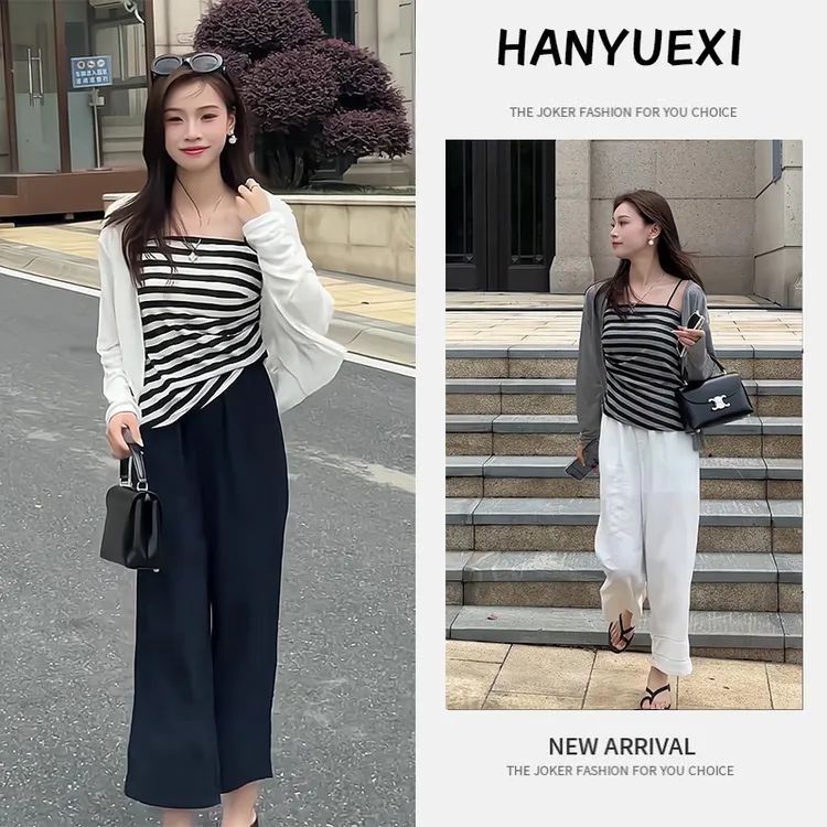 夏季一整套女装2025年新款韩版休闲减龄开衫外套吊带休闲裤两件套
