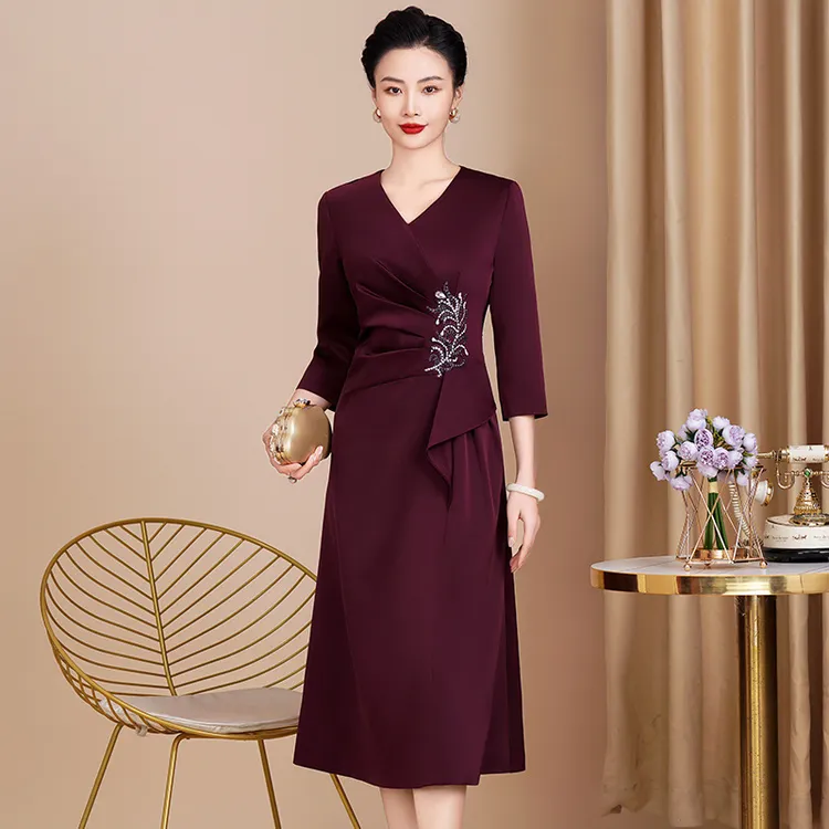 妈妈婚礼秋装时尚连衣裙高贵洋气气质丈母娘嫁女儿高档喜婆婆婚宴