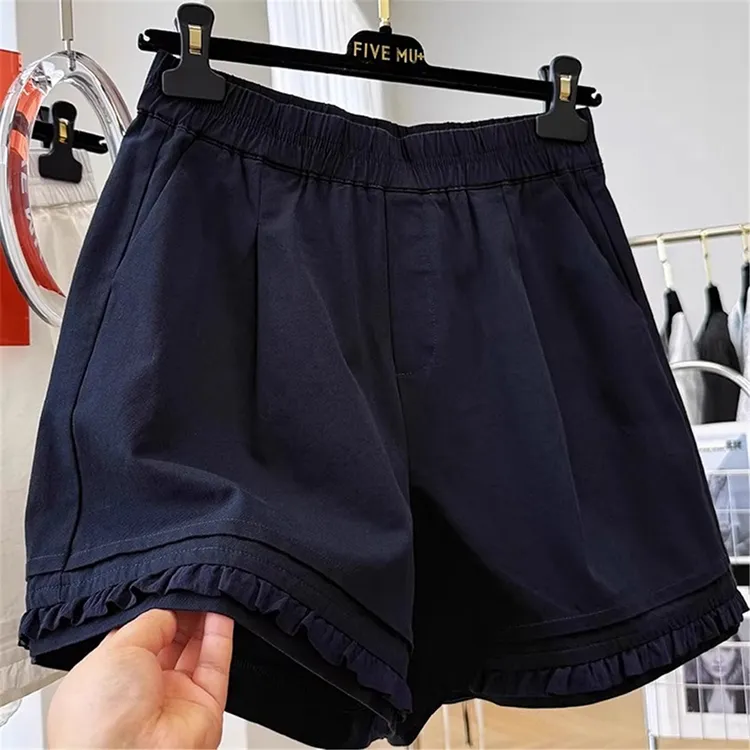 高级感减龄木耳边韩系A字休闲短裤女夏季外穿阔腿直筒裤热裤裤子