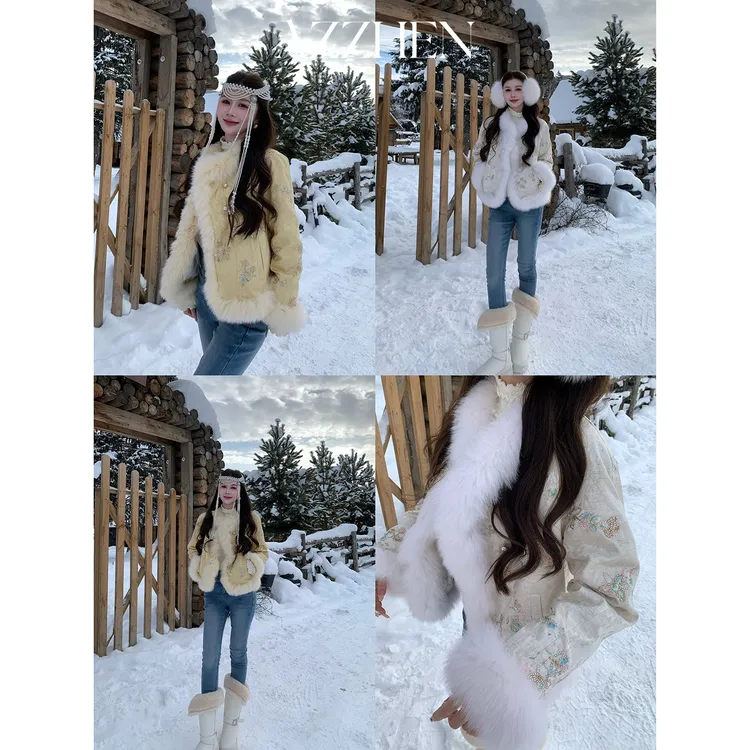 AZZHEN【琉璃花盏】新中式珠片绣毛领国风鹅绒服外套AZ6MSR10短款