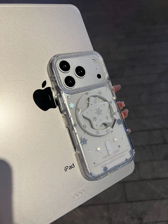 ins高级感透明星星雪花透明双面壳适用苹果17/16/15/14防摔手机壳