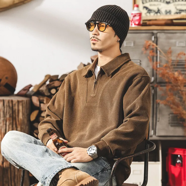 美式复古欧棉绒大码重磅卫衣男秋冬款款式潮牌半拉链百搭男士上衣