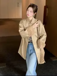 27555韩代高货袖口蕾丝镂空高端极简中长款外套25501衣长81