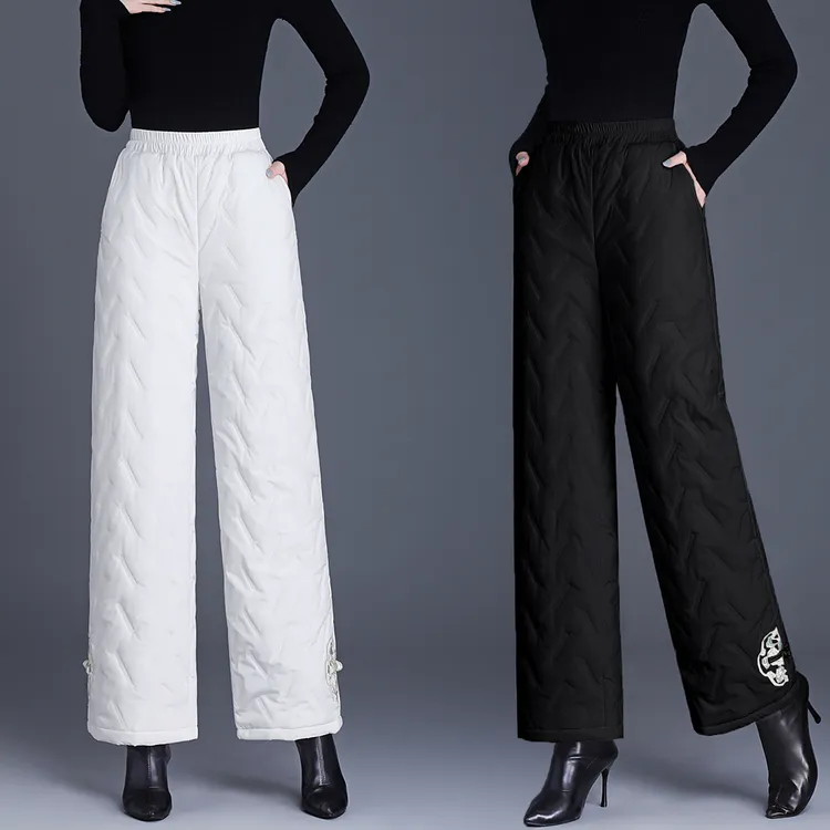 羽绒棉裤新中式国风女裤外穿冬季款加厚保暖宽松显瘦九分直筒裤