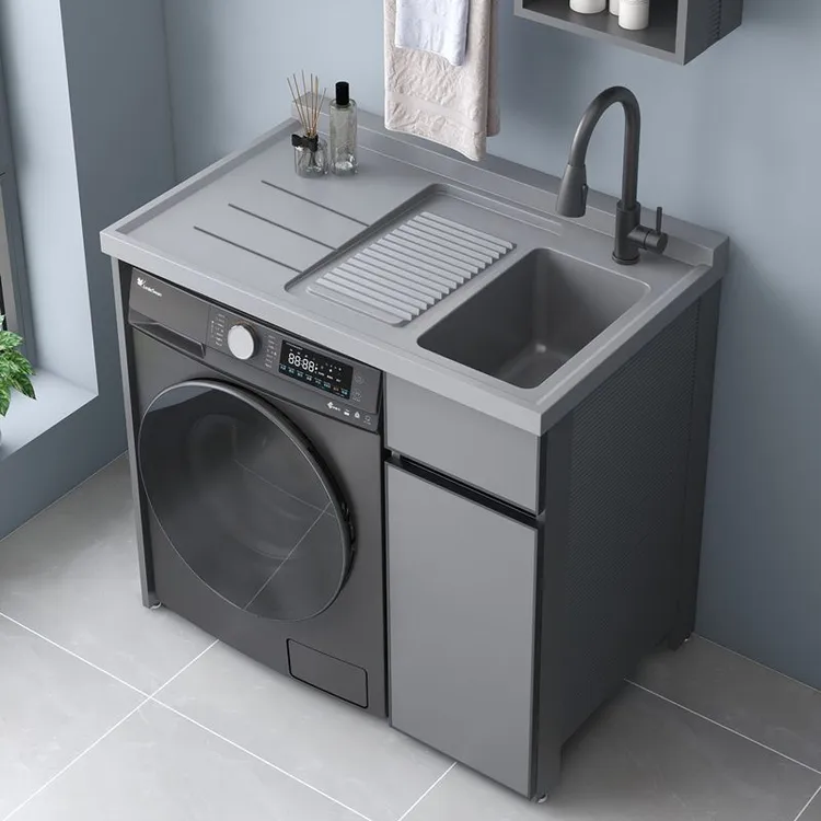 【1.2万人好评】太空铝洗衣机柜一体阳台柜带搓衣板洗衣盆一体滚筒