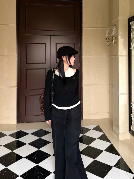 月半鱼【晚风里】秋冬大码女装微胖显瘦穿搭法式露肩针织衫长袖上衣