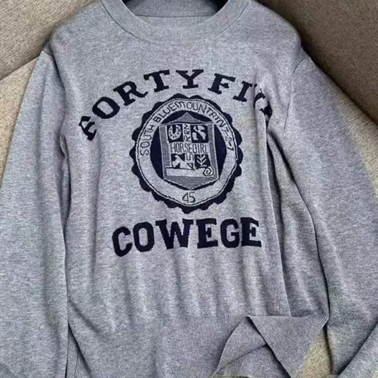 JING2025秋季新款96449时尚图案圆领羊毛衫打底长袖衫女装卫衣