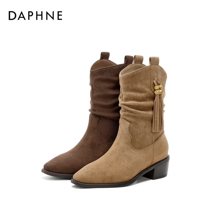 【宋茜代言】达芙妮2025简约时装靴牛仔中筒女靴短靴单靴马丁靴秋冬