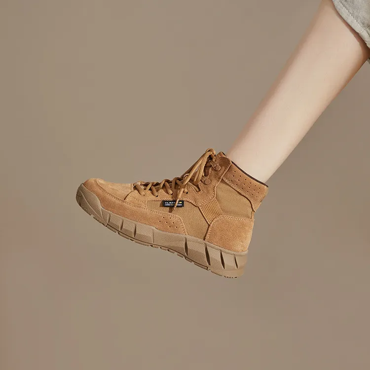 复古AI真皮增高马丁靴女2025秋季新款户外登山鞋透气徒步防滑短靴