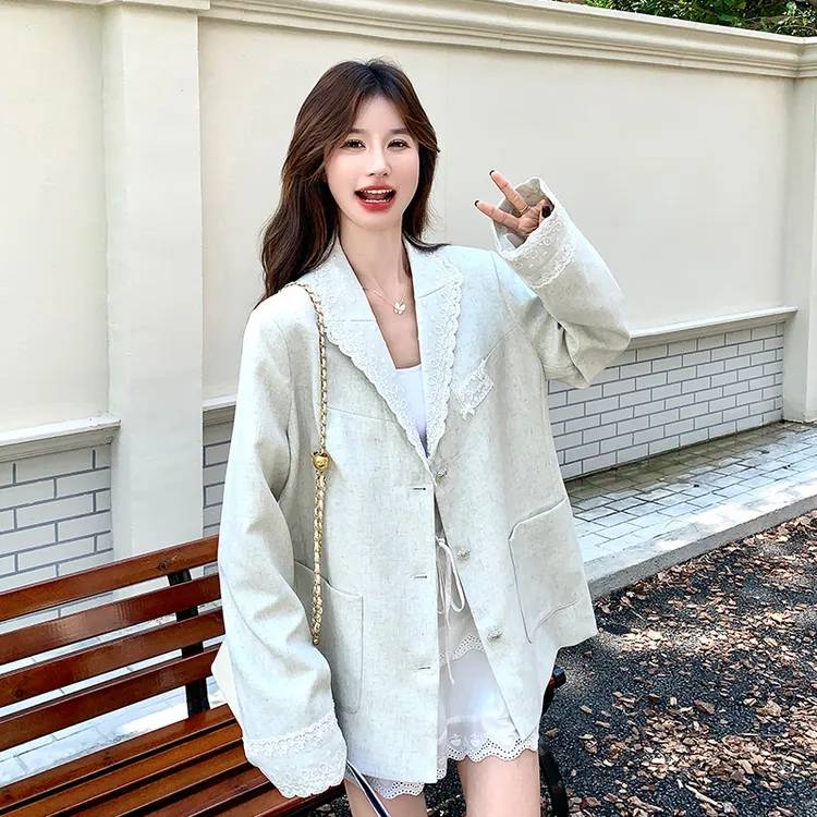 绝美气质蕾丝花边西装外套女2025秋季新款法式高级感宽松显瘦西服