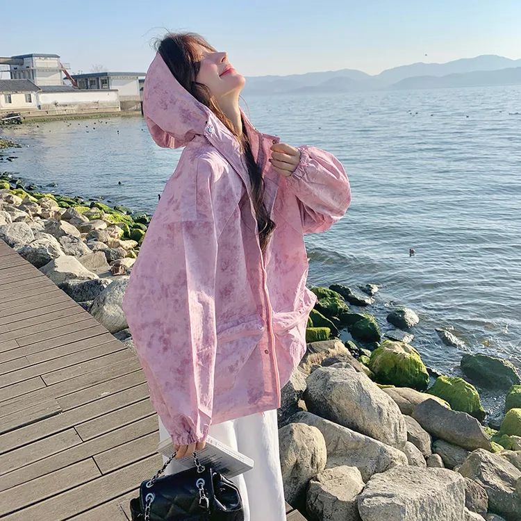 粉色超好看扎染冲锋衣外套女2025年春季新款小个子显瘦休闲夹克潮