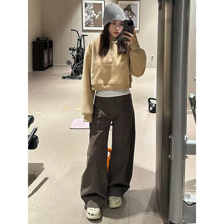 美式复古弧线弯刀牛仔裤女秋季新款重工水洗宽松阔腿镰刀拖地裤子