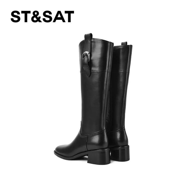 St&Sat/星期六舒适秋冬粗跟气质时装靴中跟简约长靴时尚百搭靴子