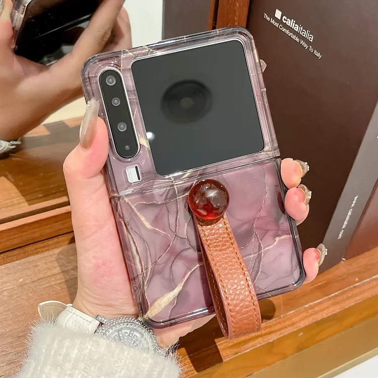 适用华为pura x手机壳石纹pocket2折叠屏荣耀小米三星女款保护套