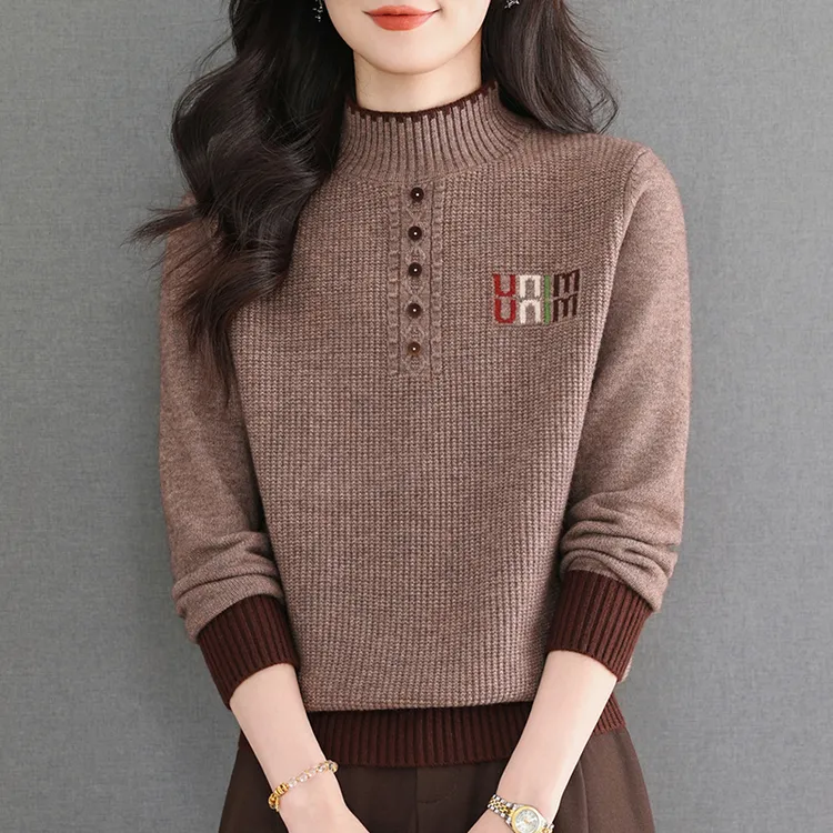 羊毛衫冬季新款半高领针织衫女气质洋气百搭宽松显瘦打底衫厚