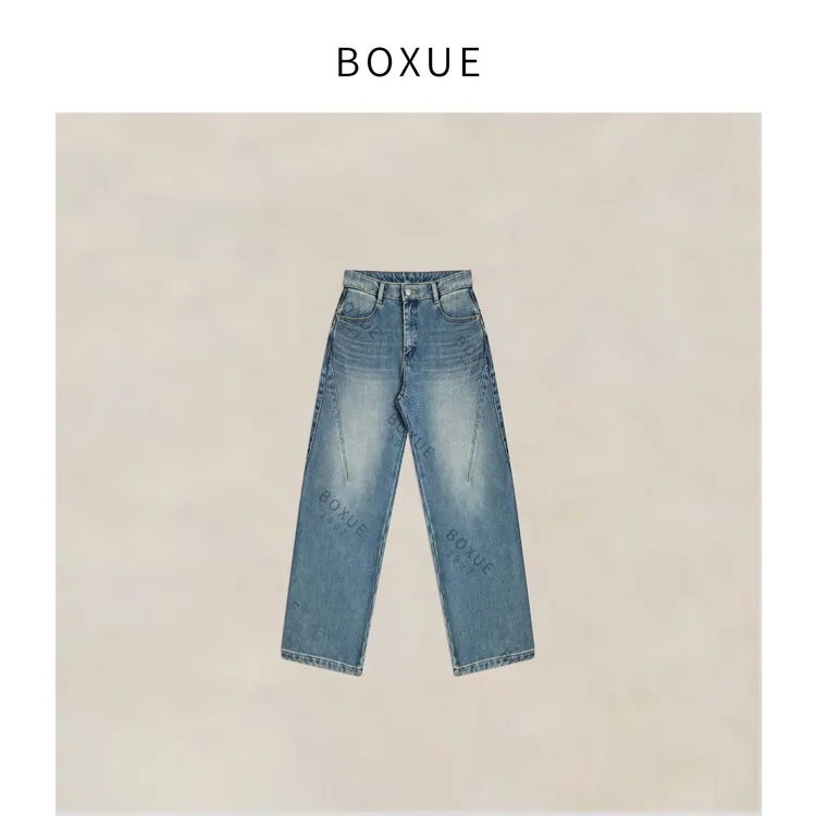BOXUE“北岛战士”2025秋冬时髦弯刀宽松显瘦牛仔裤子 #251126K6998