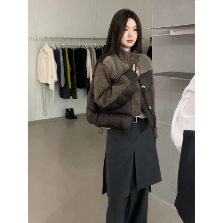 MARIE.COCO新款秋冬复古高级感拼接设计保暖外套搭假两件休闲西裤