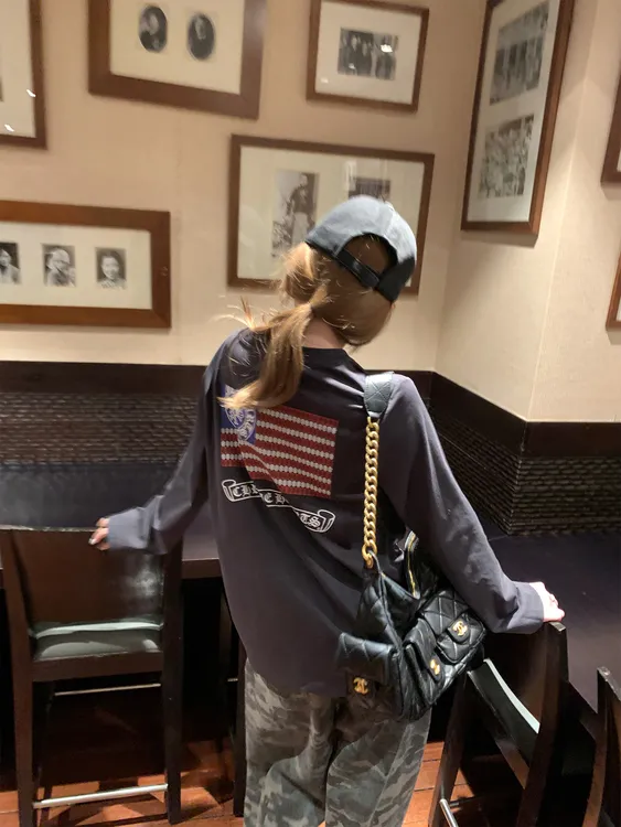 星条旗梵文印花长袖T恤女2025春秋新款韩国东大门纯棉宽松版休闲