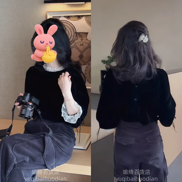 高级感法式蕾丝花边衬衫女冬季新款洋气减龄喇叭袖打底衫