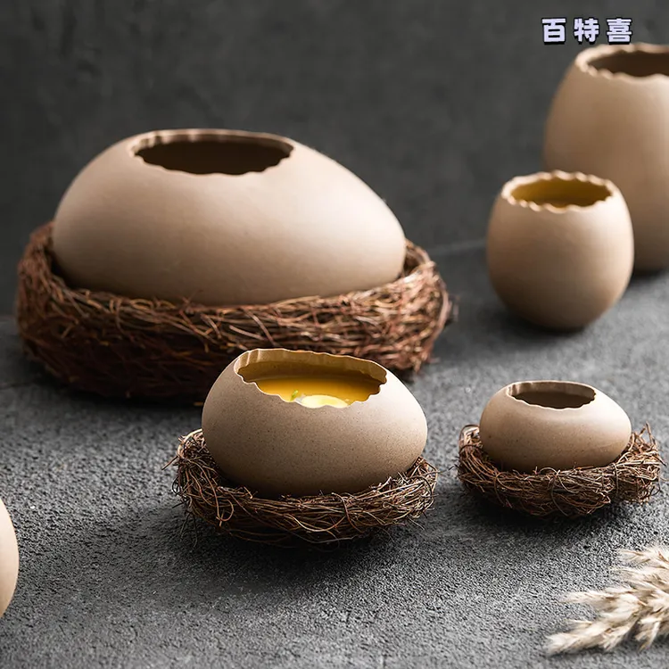 蛋壳造型蒸蛋碗点心甜品碗鸵鸟蛋形陶瓷碗酸奶碗创意特色餐厅餐具