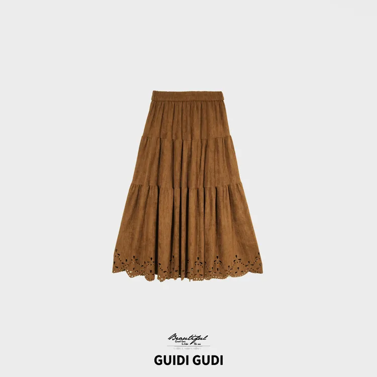 GUIDI GUDI【三叶幸运草】慵懒气质时尚百搭花边半裙/黄加蓝