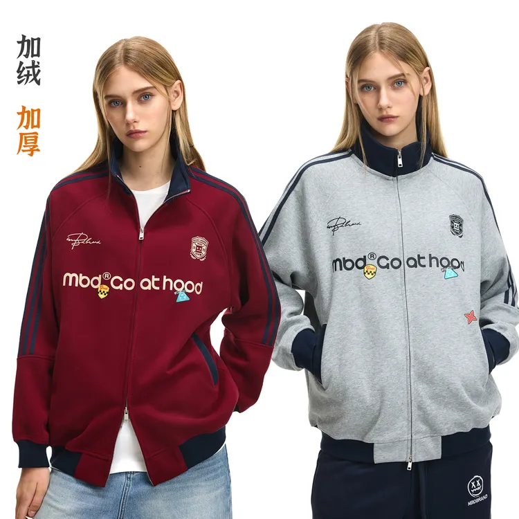 小恶魔小恶魔棒球服红色外套立领秋季新款情侣美式开衫双拉链