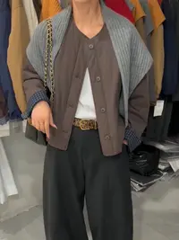 111区8875棕色+灰披肩纯色长袖常规披风防风服短款外套