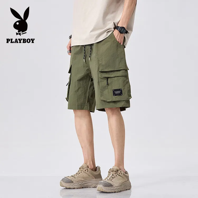 花花公子冰氧薄款工装短裤夏季男士潮牌高级感帅气运动休闲中裤子