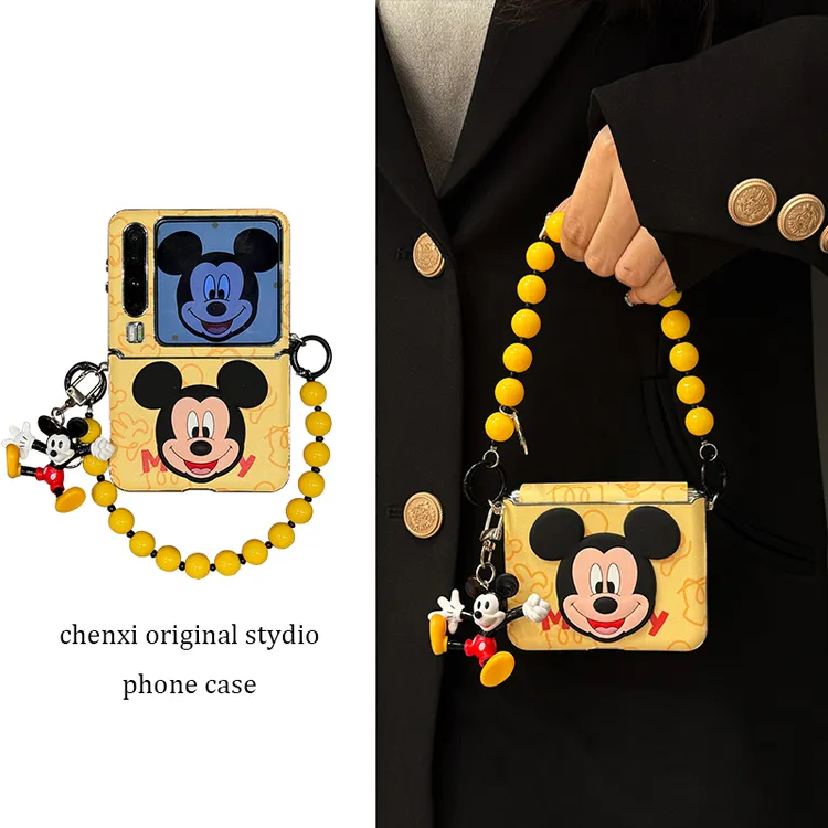 适用华为purax典藏版折叠屏手机壳pocket2黄色皮质立体米奇链条女