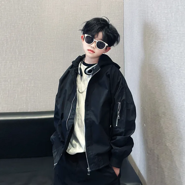 韩国男童外套秋季2025新款中大童男孩帅气潮酷连帽上衣棒球服时髦