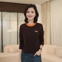 枫竺阿楠anan100莱赛尔圆领撞色刺绣针织衫出游服饰女秋季上衣