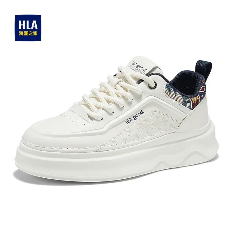 HLA/海澜之家2025秋季新款增高小白鞋潮流刺绣百搭运动休闲板鞋