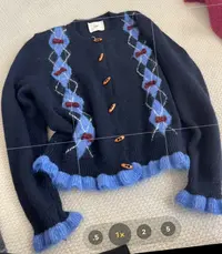 韩系复古蝴蝶结萎格花边加厚毛衣开衫女秋冬季宽松设计感针织外套
