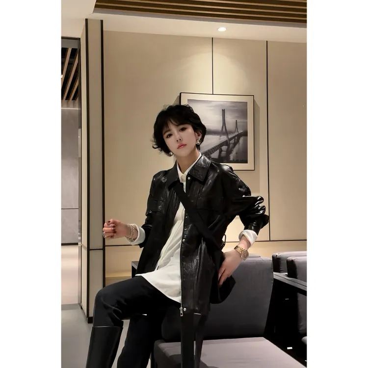 【景汇专属】时尚复古皮衣外套2025秋冬新款宽松气质显瘦百搭52012