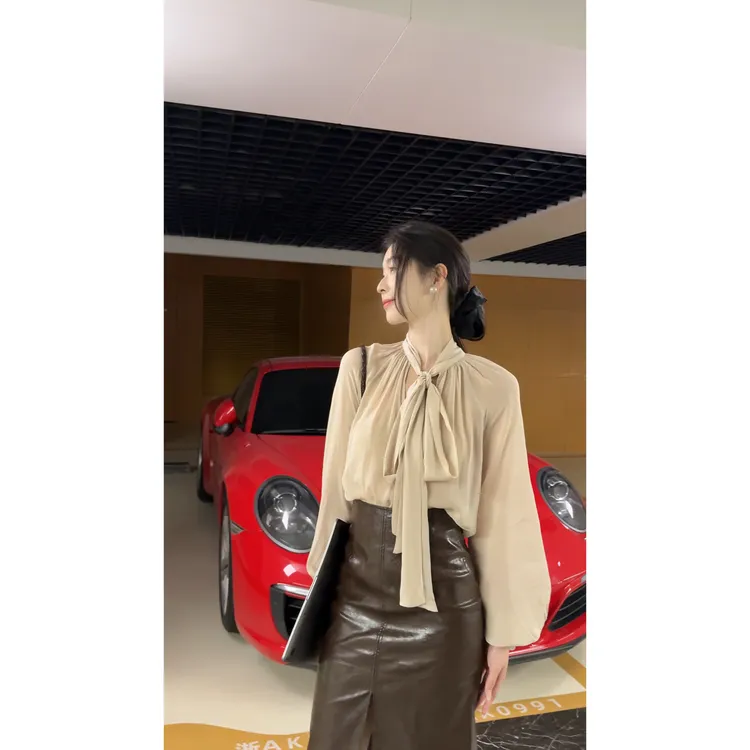 【100%人丝】飘带极简100%人丝衬衫