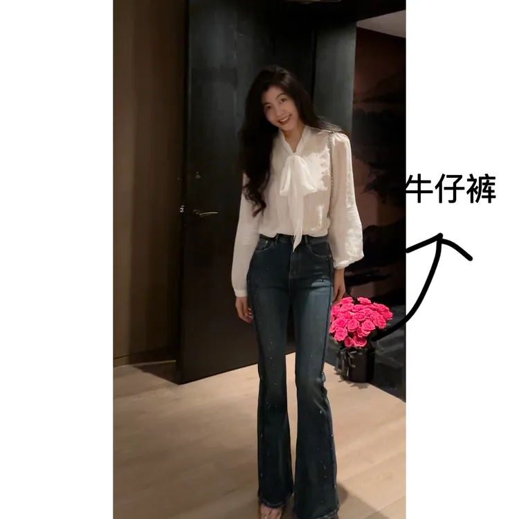 【N·COU】25秋新款【显瘦作弊裤】高腰修身烫钻微喇唐装DY10085