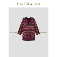 FANRUI/泛芮「错觉」羊毛复古格纹拼接设计感长款大衣B18124