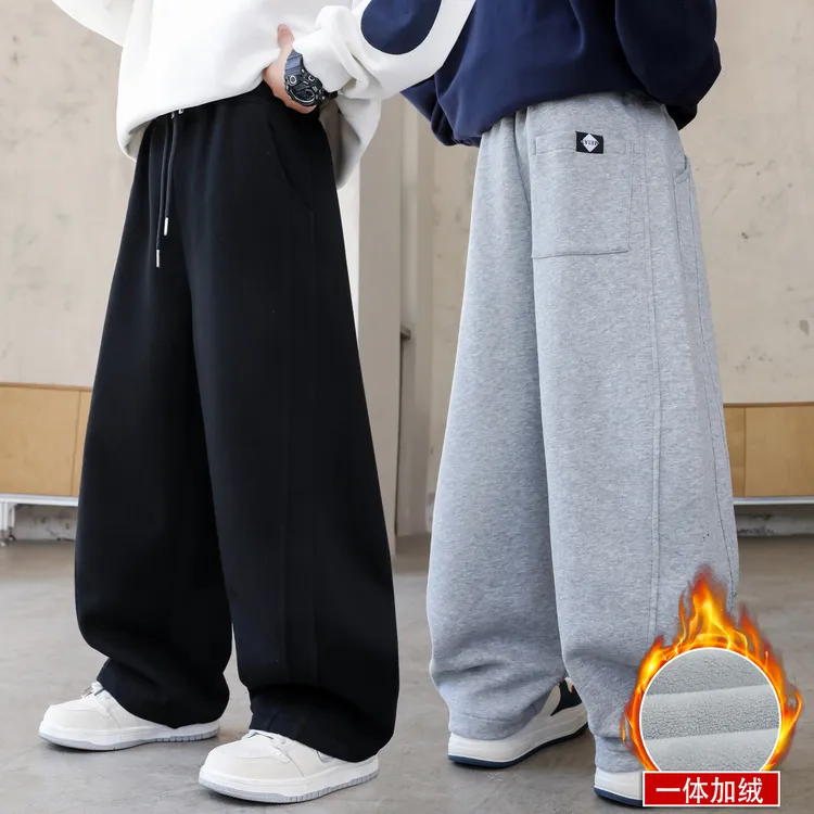 男童加绒加厚运动裤儿童男孩冬装裤子2025新款冬季大童一体绒卫裤
