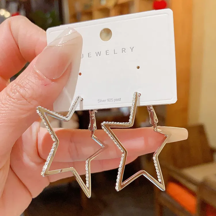 铜合金亚克力耳饰 韩版大气时尚锆石五角星耳环耳扣高级感气质百