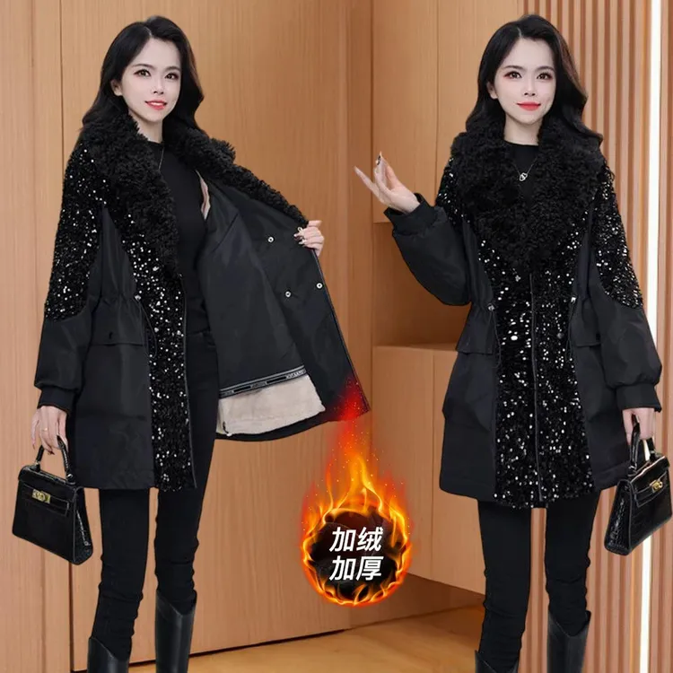 品牌黑色小香风时尚派克服女2025秋冬新款加绒加厚妈妈装收腰外套