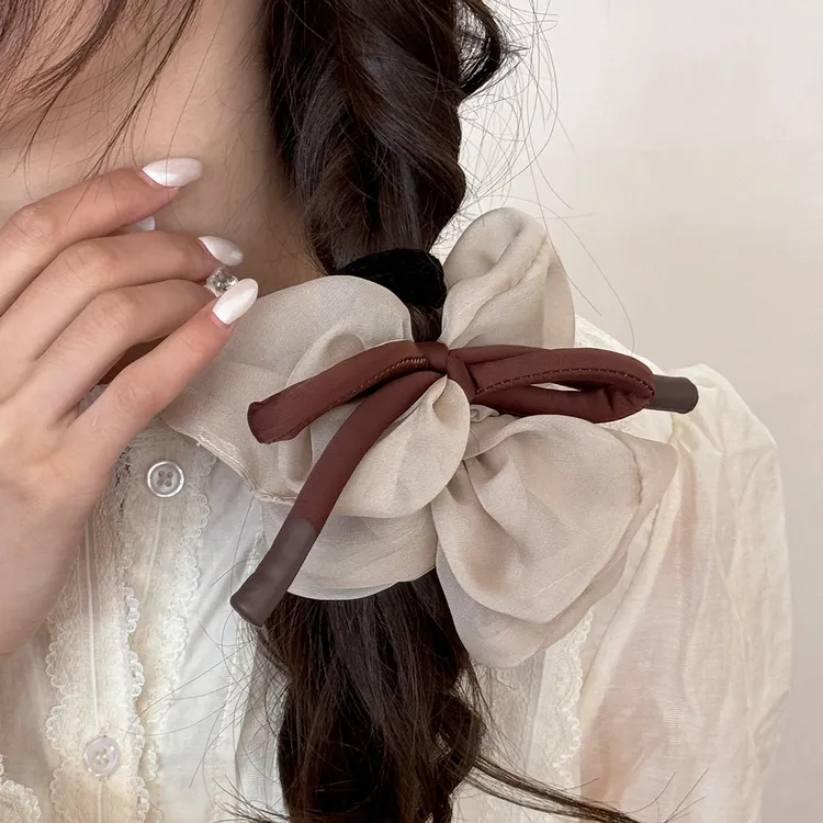 法式新款雪纺料蓬松发圈高级感甜美蝴蝶结头绳仙气扎马尾大肠发圈