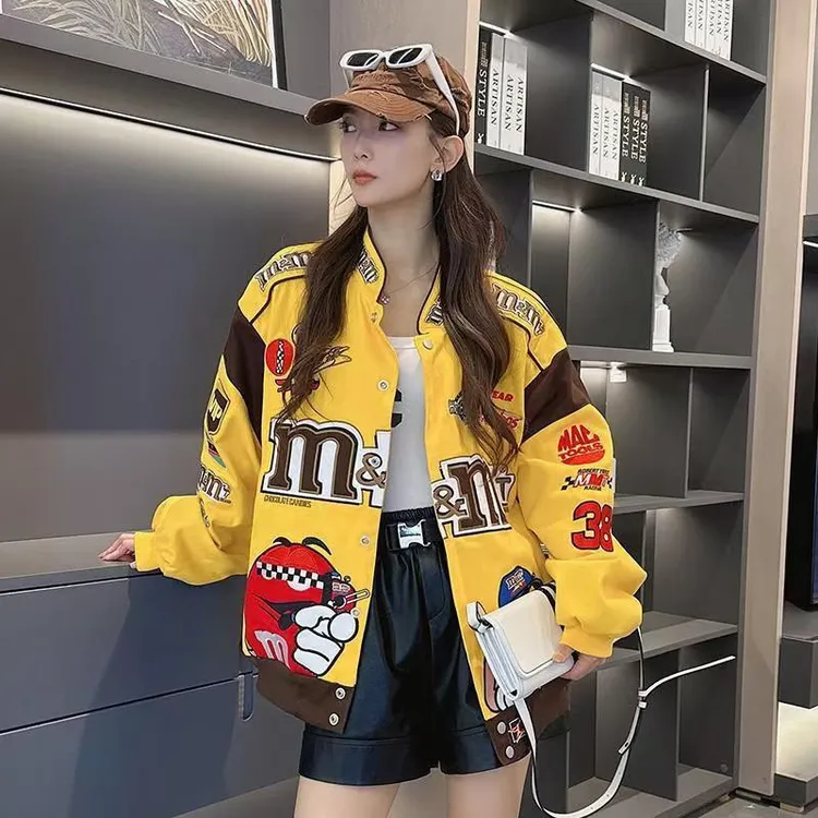 春秋欧美男女潮明星同款夹克机车外套重工刺绣情侣立领男生t恤