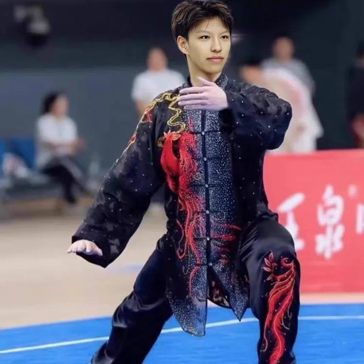 定制丝麻面料刺绣太极服男女同款演出比赛训练服飘逸垂顺