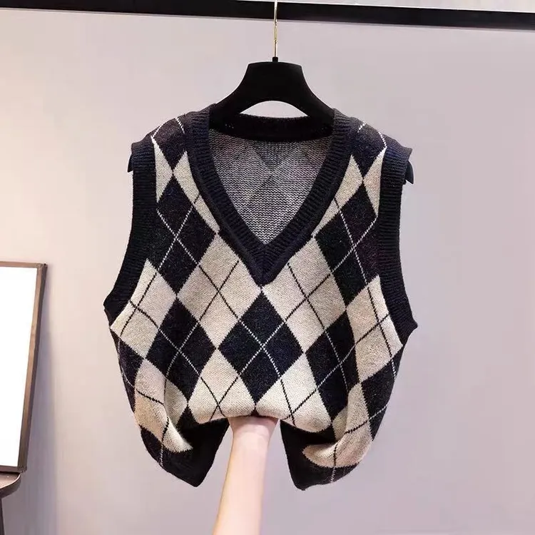 品牌折扣女装剪标专柜秋冬正品马甲背心女士毛衣复古宽松外穿V领