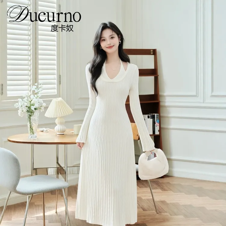 秋冬季巨好看针织包臀连衣裙特别漂亮掐腰小裙子法式气质打底长裙