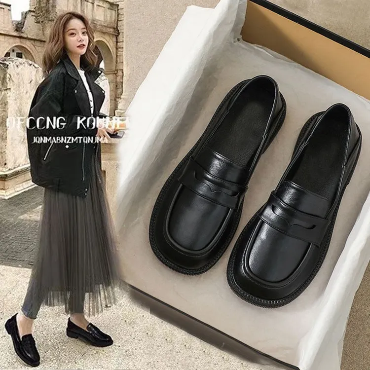 黑色乐福小皮鞋女英伦风2025新款包鞋职业乐福平底大尺码女鞋41一