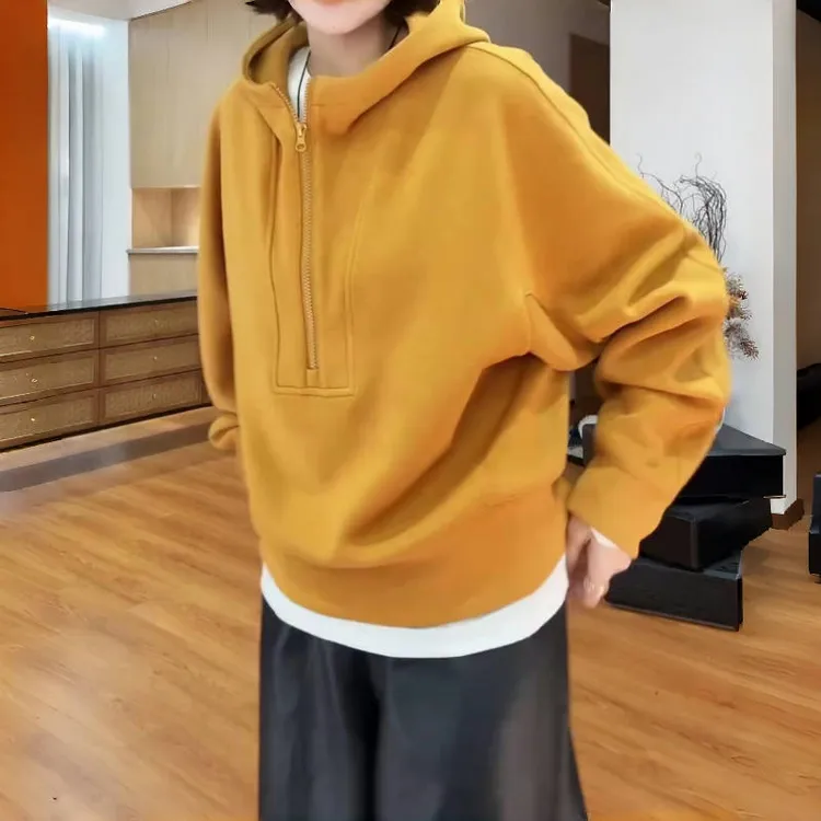 时尚韩版半拉链连帽卫衣女2025秋季新款宽松显瘦休闲百搭套头上衣