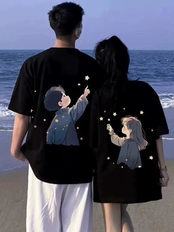 ZNIP【两件装】星空特别的情侣装短袖夏季装新款小众t恤一男一女